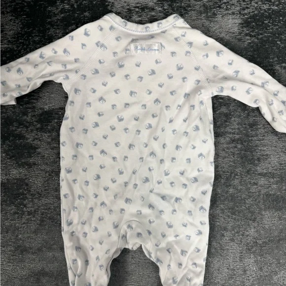 Ralph Lauren White and Blue Footie One Piece - Picture 4 of 5